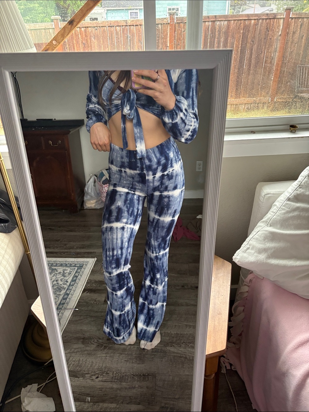 Revamped Navy & White Tie-Dye Boot Cut Pants